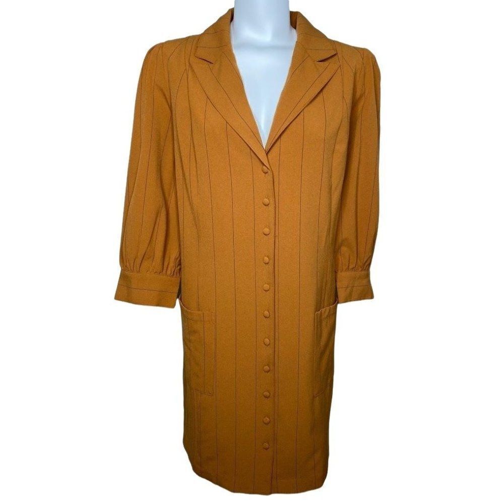 Danielle Bernstein Dress Women's 20W 2X Plus Size Brown Black Pinstripe V-Neck